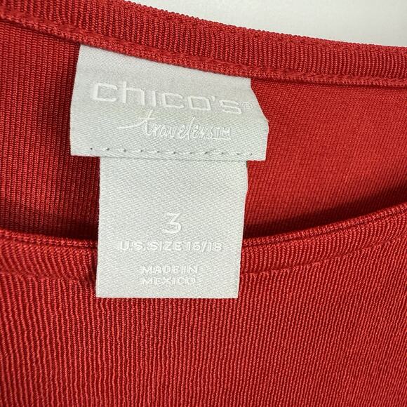 Chicos Travelers 3 Two-Tone Top XL Black Red Roundneck Artsy Boxy Lagenlook - Picture 6 of 9